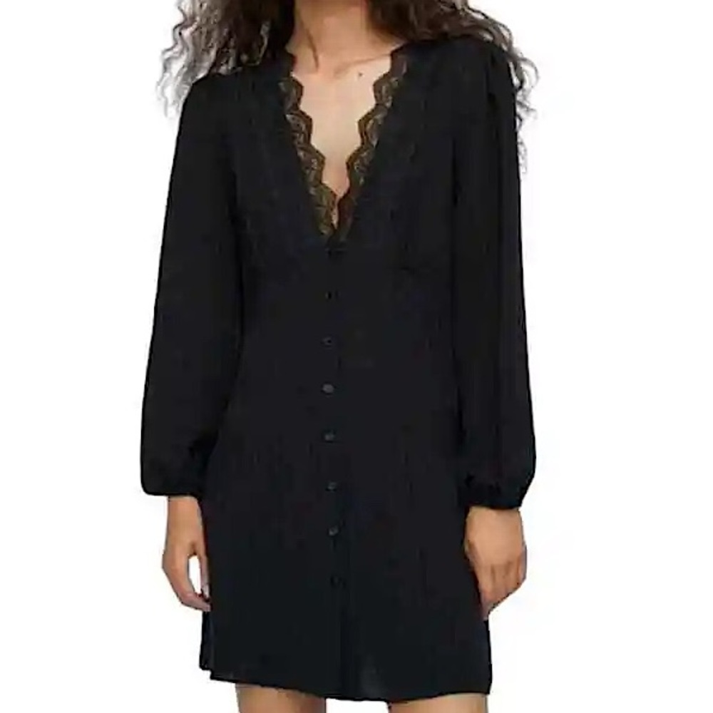 Zara Lace Button Up V-neck Dress